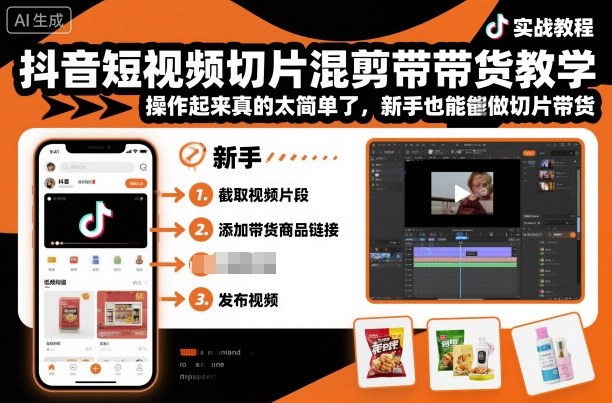 抖音短视频切片混剪带货教学，操作起来真的太简单了，新手也能做切片带货-知创网