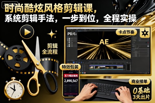 时尚酷炫风格剪辑课，系统剪辑手法，一步到位，全程实操-知创网