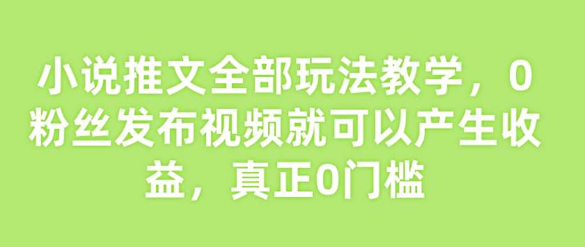 小说推文全部玩法教学,0粉丝发布视频就可以产生收益,真正0门槛-知创网
