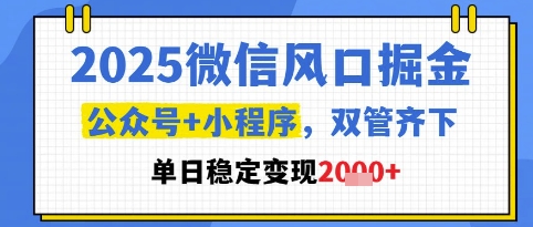 2025微信风口掘金，公众号+小程序双管齐下，单日稳定变现1k+【揭秘】-知创网