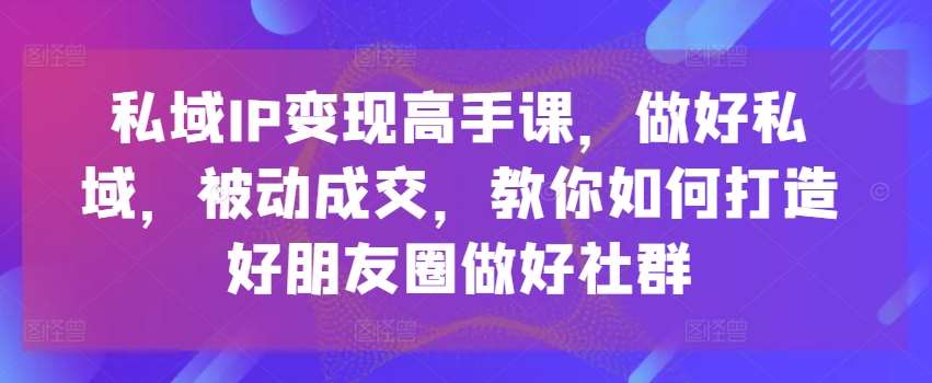 私域IP变现高手课，做好私域，被动成交，教你如何打造好朋友圈做好社群-知创网