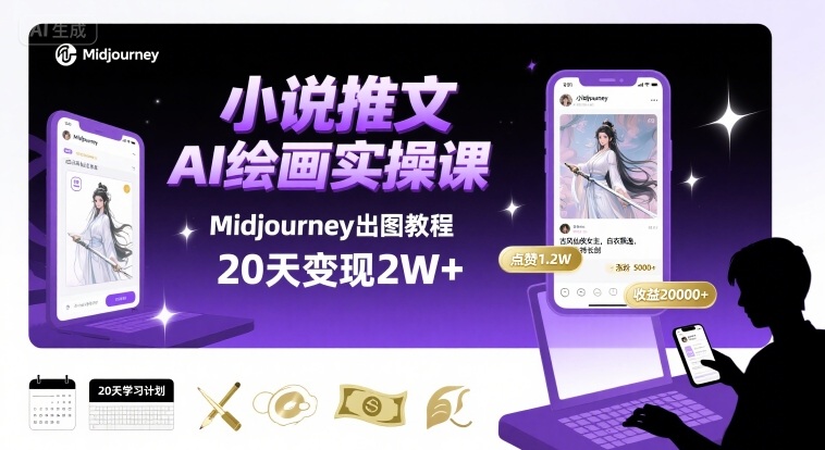 小说推文干货分享之AI绘画MJ出图实操课，用Midjourney做小说推文，20天挣2w-知创网