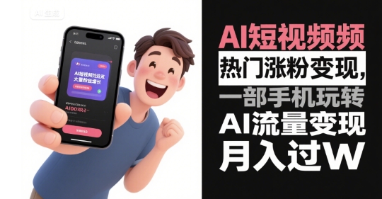 AI短视频热门涨粉变现，一部手机玩转AI流量变现，月入过W-知创网