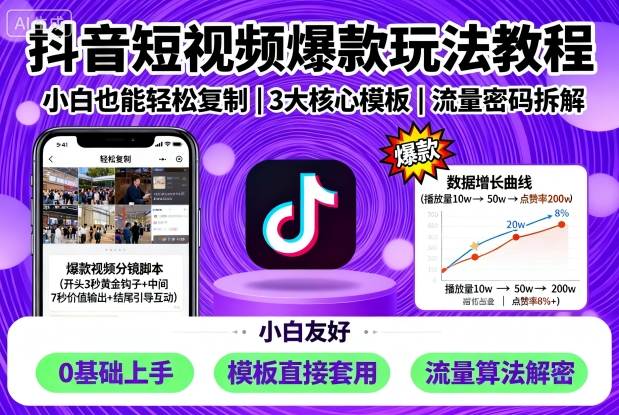 抖音短视频爆款玩法教程,小白也能轻松复制-知创网