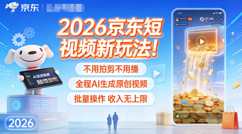 2026京东短视频新玩法！不用拍剪不用播，全程AI生成原创视频，批量操作收入无上限-知创网