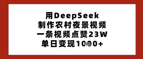 用DeepSeek制作农村夜景视频，一条视频点赞23W，单日变现多张-知创网