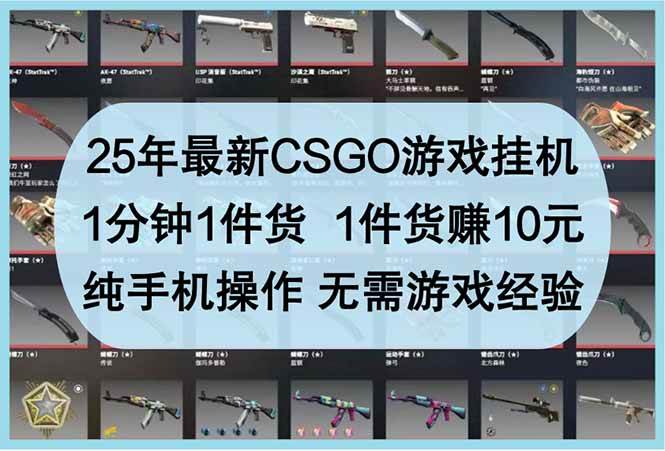 （14439期）25年最新CSGO游戏挂机，1分钟1件货，1件货赚10元 纯手机操作 无需游戏经验-知创网