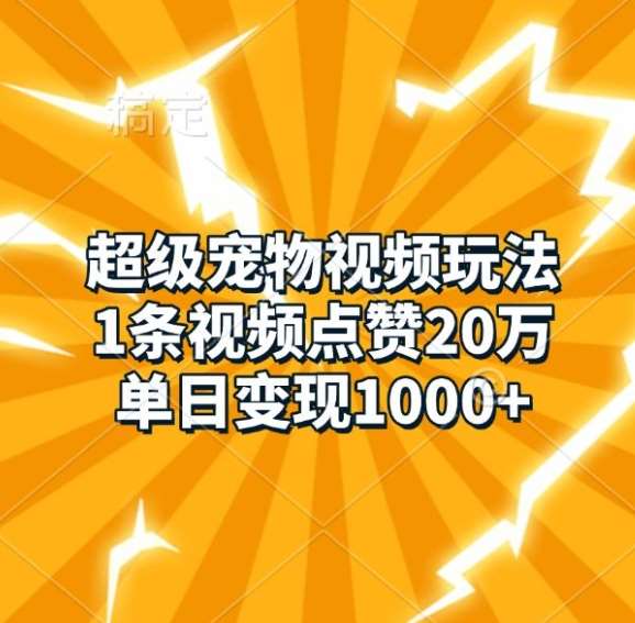 超级宠物视频玩法，1条视频点赞20万，单日变现1k-知创网
