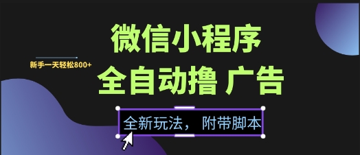 微信小程序全自动撸广告项目，彻底解决没流量的问题，新手一天8张+【揭秘】-知创网