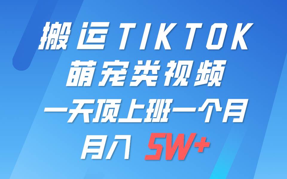 一键搬运TIKTOK萌宠类视频，一部手机即可操作，所有平台均可发布 轻松月入5W+-知创网