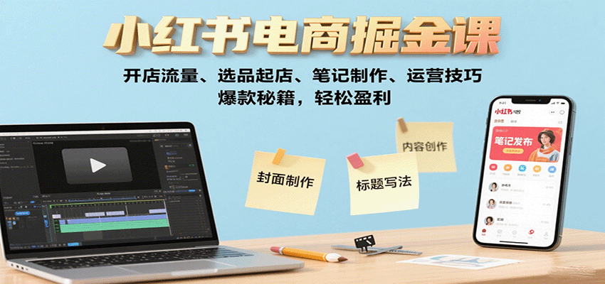 小红书电商掘金课：开店流量、选品起店、笔记制作、运营技巧，爆款秘籍，轻松盈利-知创网