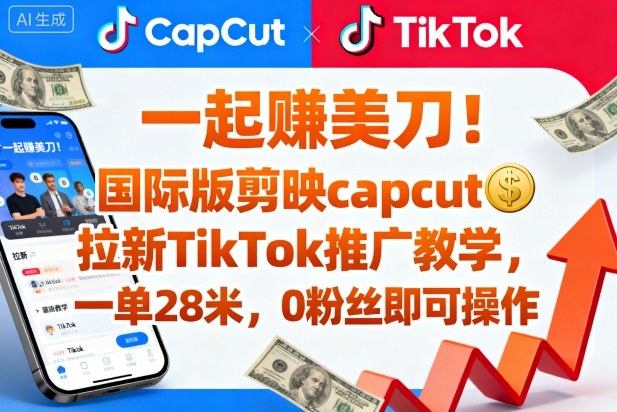 一起賺美刀！国际版剪映capcut拉新TikTok推广教学，一单28米，0粉丝即可操作（附推广入口和教学）-知创网
