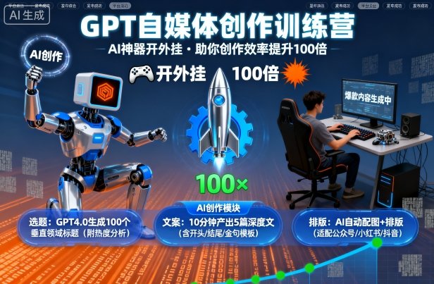 GPT自媒体创作训练营：AI神器开外挂，助你创作效率提升100倍-知创网