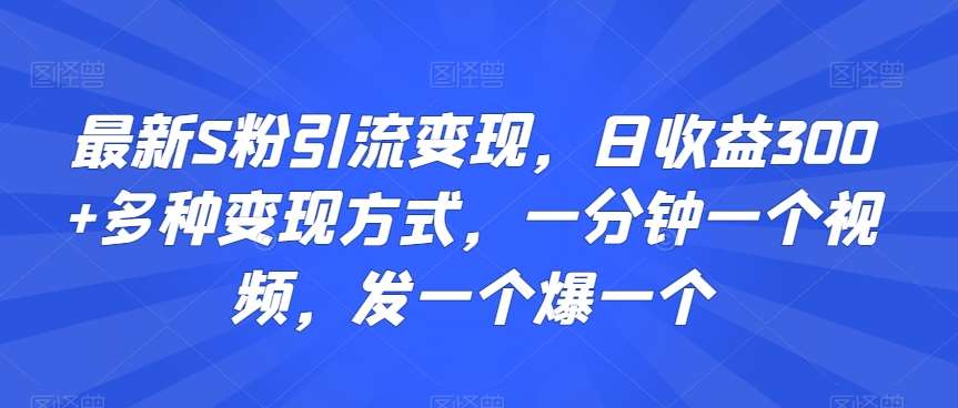 最新S粉引流变现,日收益300+多种变现方式,一分钟一个视频,发一个爆一个【揭秘】-知创网