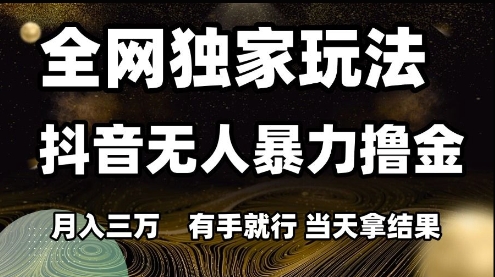 全网独家玩法抖音无人暴力撸金，月入3W，有手就行，当天拿结果【揭秘】-知创网