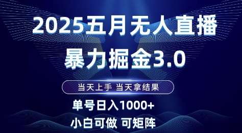 2025五月无人直播暴力掘金3.0，当天上手，当天拿结果，单号日入1k+小白可做可矩阵【揭秘】-知创网