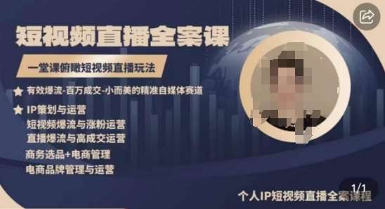 高品质IP短视频直播全案课程,一堂课俯瞰短视频直播玩法-知创网