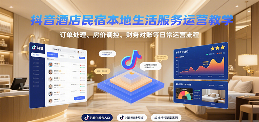 抖音酒店民宿本地生活服务运营教学，订单处理、房价调控、财务对账等日常运营流程-知创网