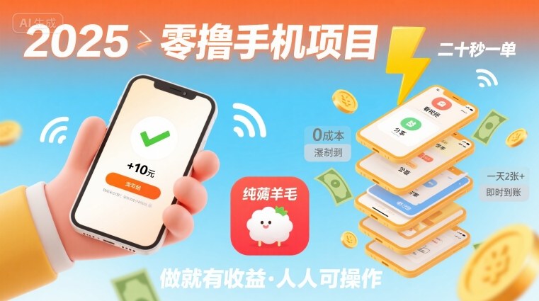 2025年零撸手机项目，二十秒一单，纯薅羊毛 一天2张+做就有-知创网