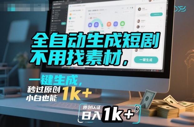 全自动生成短剧,不用找素材,不用剪辑,一键生成,秒过原创,小白也能轻松日入1k+【揭秘】-知创网