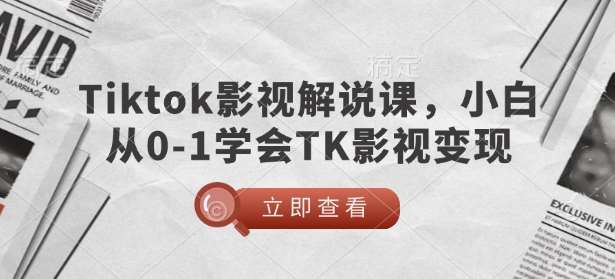 TikTok影视解说课，小白从0-1学会TK影视变现-知创网