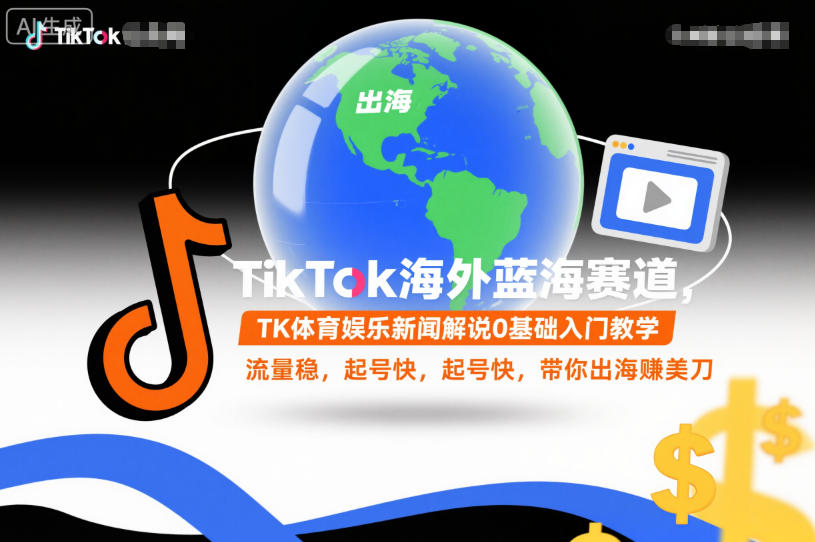 TikTok海外蓝海赛道,TK体育娱乐新闻解说0基础入门教学,流量稳,起号快,带你出海賺美刀-知创网