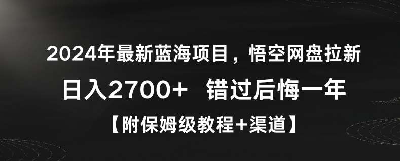 2024年最新蓝海项目，悟空网盘拉新，日入2700+错过后悔一年【附保姆级教程+渠道】【揭秘】-知创网