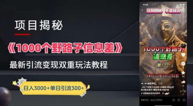 一千个野路子信息差最新玩法教程-变现+引流的玩法具体拆解【揭秘】-知创网