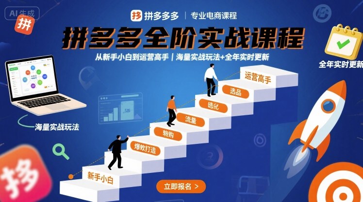 拼多多全阶实战课程，从新手小白到运营高手，海量实战玩法+全年实时更新【2025年9月更新】-知创网