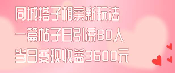 同城搭子相亲新玩法一篇帖子引流80人当日变现3600元(项目教程+实操教程)【揭秘】-知创网