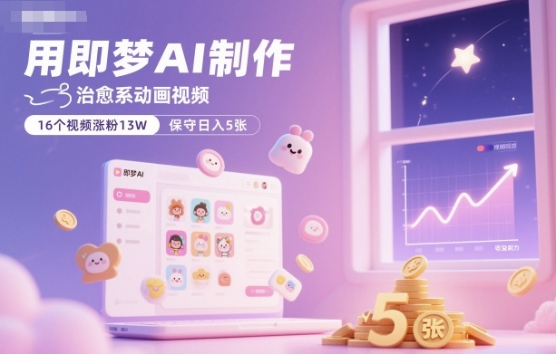 用即梦AI制作治愈系动画视频，16个视频涨粉13W，保守日入5张-知创网