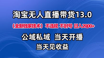 淘宝无人直播13.0,公域私域技术,不封号,不违规布局下半年旺季赛道,日入1K+(独家技术)【揭秘】-知创网