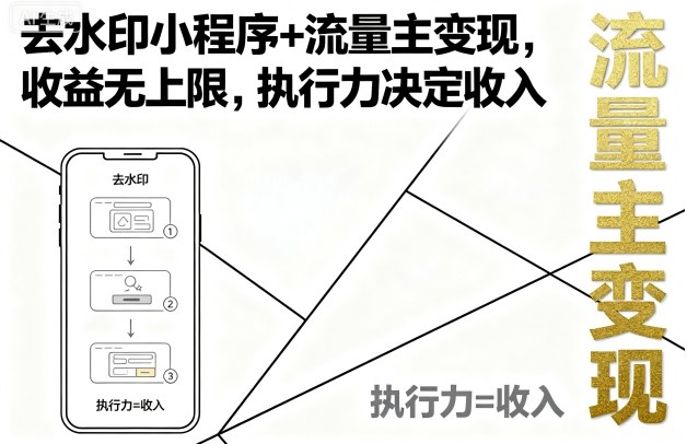 去水印小程序+流量主变现，收益无上限，执行力决定收入-知创网