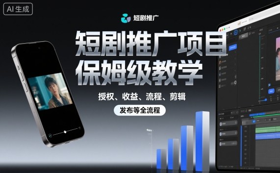 短剧推广项目保姆级教学，授权、收益、流程、剪辑，发布等全流程-知创网