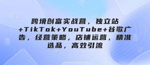 跨境创富实战营，独立站+TikTok+YouTube+谷歌广告，经营策略，店铺运营，精准选品，高效引流-知创网