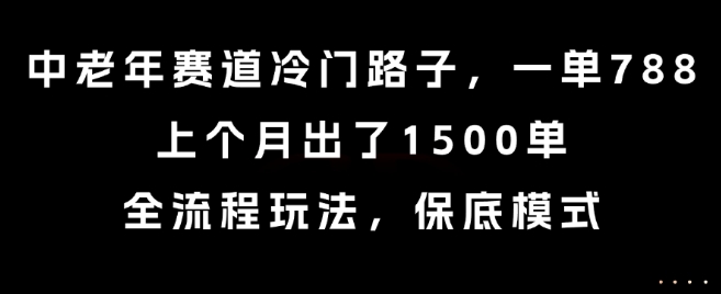 中老年赛道冷门路子，一单788，上个月出了1500单，全流程玩法，保底模式【揭秘】-知创网