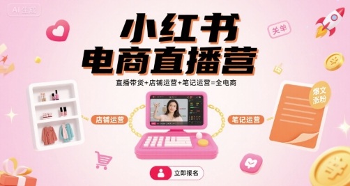 小红书电商直播营,直播带货+店铺运营+笔记运营=全电商-知创网