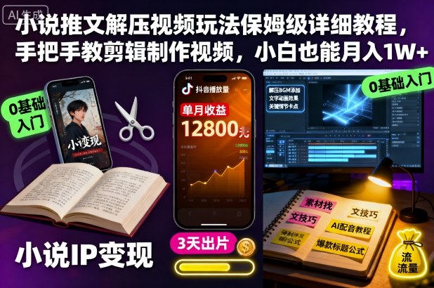 小说推文解压视频玩法保姆级详细教程，手把手教剪辑制作视频，小白也能月入1W+-知创网