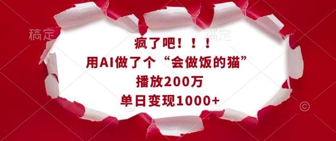 疯了吧!用AI做了个“会做饭的猫”,播放200万,单日变现1k-知创网