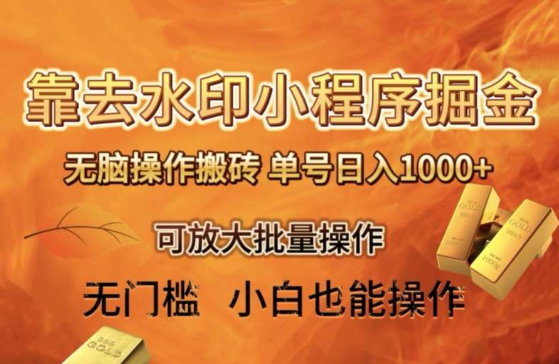 靠去水印小程序无脑操作搬砖,单号日入1000+保姆级教程可放大批量操作【揭秘】-知创网