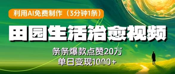 利用AI免费制作田园生活治愈视频，条条爆款点赞20W，单日变现几张-知创网