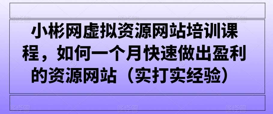 小彬网虚拟资源网站培训课程，如何一个月快速做出盈利的资源网站（实打实经验）-知创网