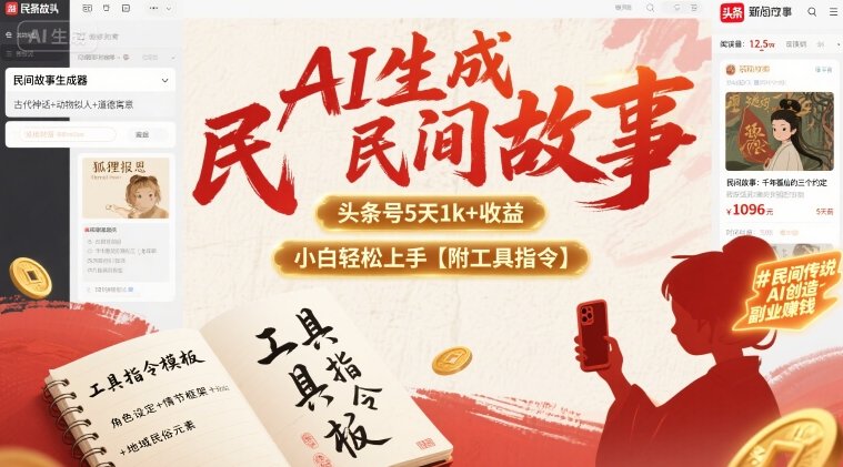 AI生成民间故事，头条号5天1k+，小白轻松上手【附工具指令】-知创网