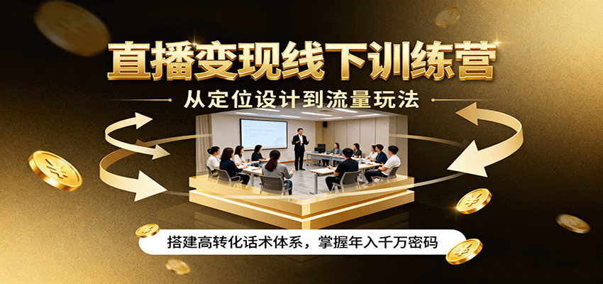 直播变现线下训练营,从定位设计到流量玩法,搭建高转化话术体系,掌握年入千万密码-知创网