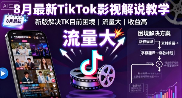 8月最新TikTok影视解说教学，新版解决TK目前困境，流量大，收益高-知创网