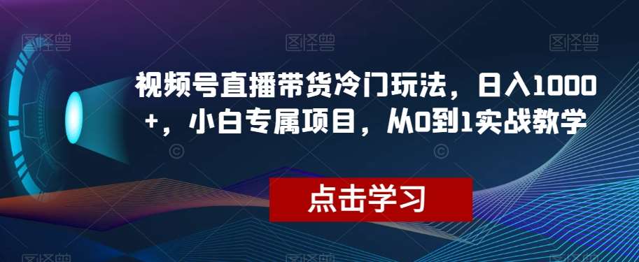 视频号直播带货冷门玩法，日入1000+，小白专属项目，从0到1实战教学【揭秘】-知创网