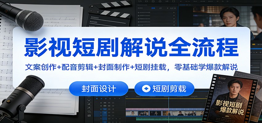 影视短剧解说全流程：文案创作+配音剪辑+封面制作+短剧挂载，零基础学爆款解说-知创网