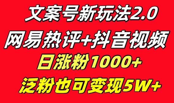 (8484期)文案号新玩法 网易热评+抖音文案 一天涨粉1000+ 多种变现模式 泛粉也可变现-知创网