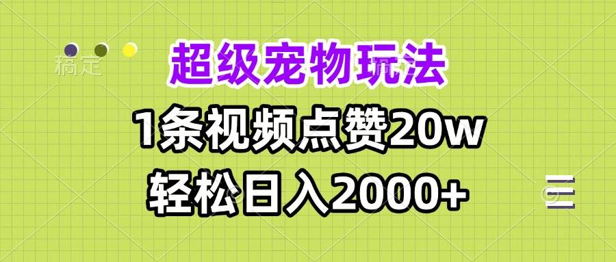 (13578期)超级宠物视频玩法,1条视频点赞20w,轻松日入2000+-知创网