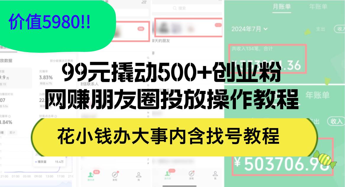 (12431期)99元撬动500+创业粉,网赚朋友圈投放操作教程价值5980!花小钱办大事内...-知创网